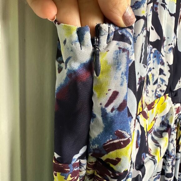 Flowy Floral Dress Womens 20W Blue A Line Fully Lined V Neck Plus Size Colorful - Picture 8 of 9